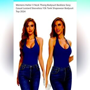 NWOT- DARK NAVY BLUE HALTER CHEEKY THONG BODYSUIT